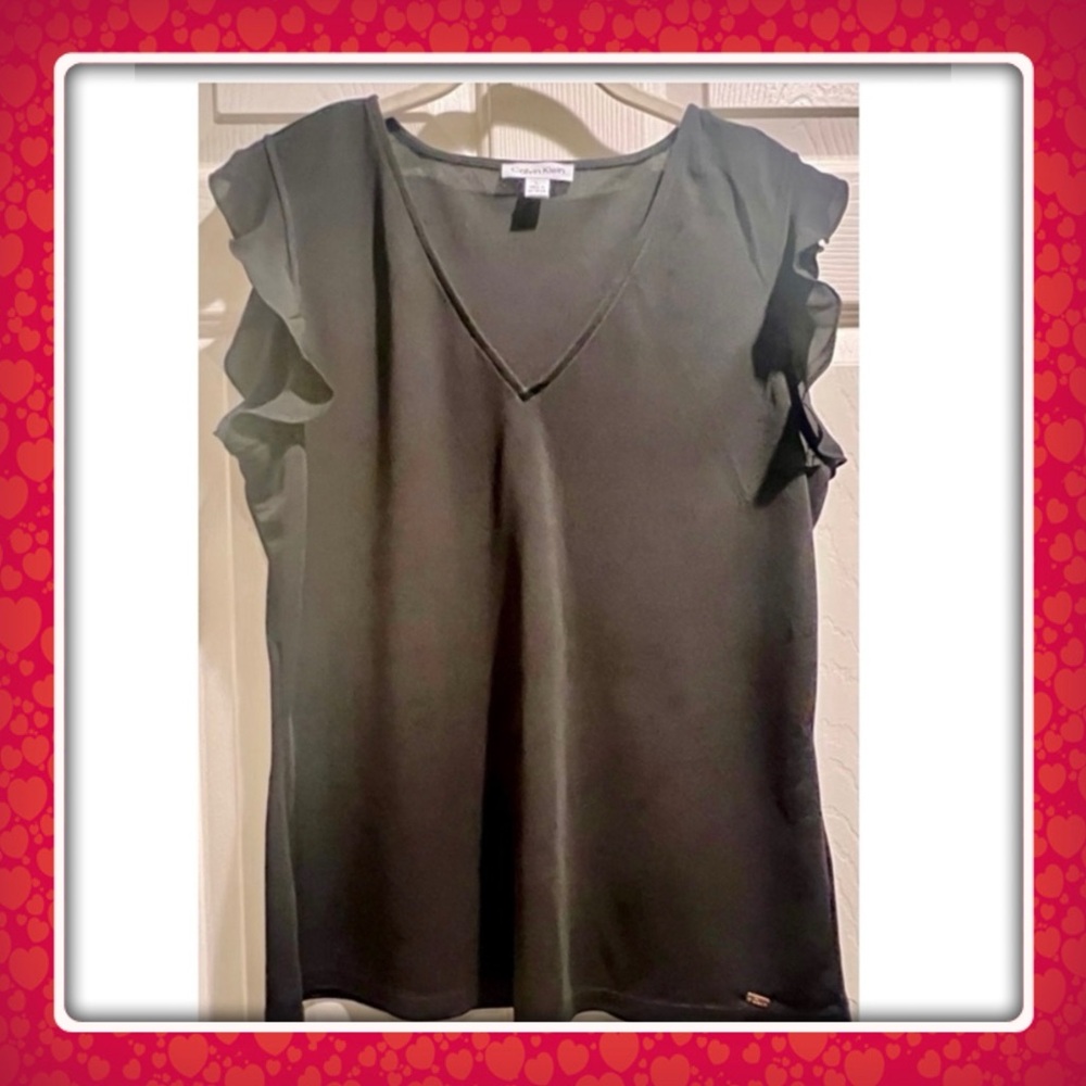 Calvin Klein flutter sleeve top - v neck - black - size Large - like new